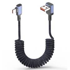 90 Degree USB A To Type C Coiled Short Cable 6A Fast Charger Spring 13.78in
