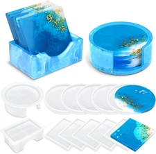 Resin Coaster Molds, 12 Pcs Coaster Silicone Molds for Epoxy Resin, with Square
