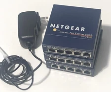Lot of 3 Netgear ProSafe 5 Port 10/100 Switch FS105 v2 w/ 1 Power Supply