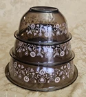 Vintage Pyrex Nesting Bowls Amber Festive Harvest Brown Set Of (3) 1, 1.5, 2.5 L