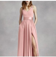 White by Vera Wang Plus Sz Light Pink Halter Evening Dress w/ Bow Back and Slit