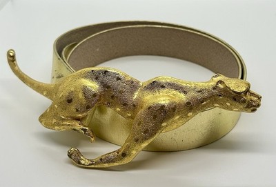 Christopher Ross 1992 Gold Plated Cheetah Belt Buckle Thumbprint Signed VTG Rare Rare Gold Plated Christopher Ross Panther Belt - Etsy main image 2