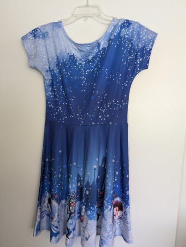 Disney Snow White Blue Dress White Stars & Snowflakes Women's M - Picture 2 of 14