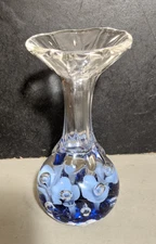 Vintage 5" Maude & Bob St. Clair 1981 Blue Flower Bubble Glass Paperweight Vase