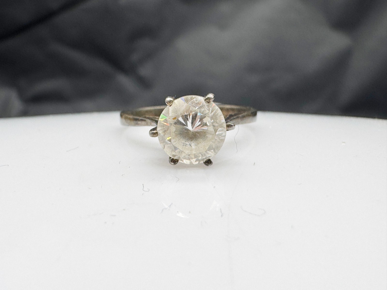VINTAGE SOLID SILVER BRIGHT LARGE SOLITAIRE GEM S… - image 1
