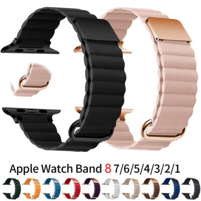 Echt Leder Magnet Armband Loop für Apple Watch Series 10 9 8 7 6 SE 5 4 38-49mm