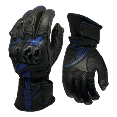 Gryphon Senna Black/Blue Leather Motorcycle Riding Gloves Men's Sizes SM - 2X