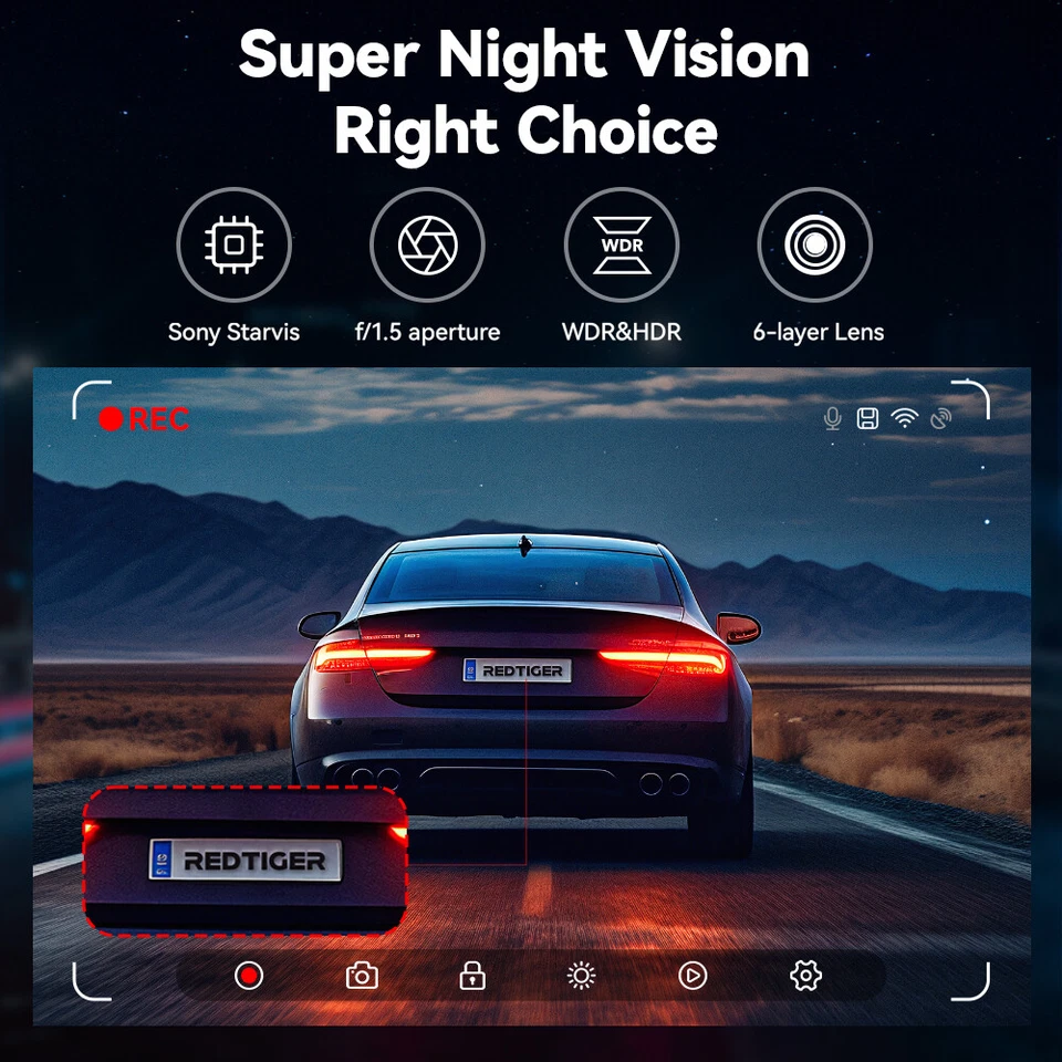 REDTIGER 4K Dash Camera Front and Rear Dash Cam WiFi With 32GB Card,Hardwire kit - image 4 of 4