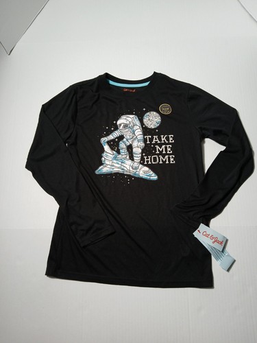 Cat & Jack Pajama Top Boys Size L 12-14 Black Space Astronaut Glow In Dark M17 - Picture 3 of 13