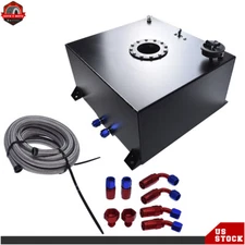 15 GALLON ALUMINUM FUEL CELL GAS TANK+CAP+LEVEL SENDER+STEEL FUEL LINE KIT BLACK