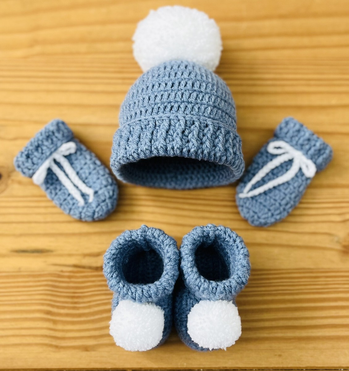 Blue Baby Gift Set, Crochet Hat, Crochet Booties, Crochet Mittens