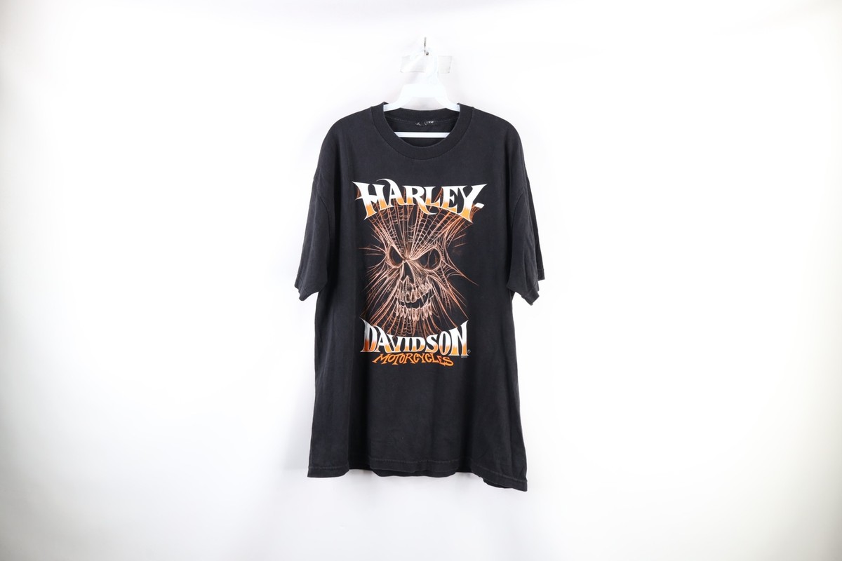 Vintage Harley Davidson Mens Large Faded Spell Out Skull Spider 