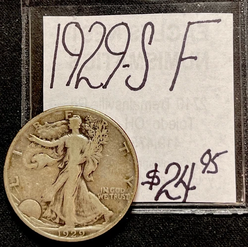 1929 S Walking Liberty Silver Half Dollar Coin. (F) Fine Condition. ENN Coins