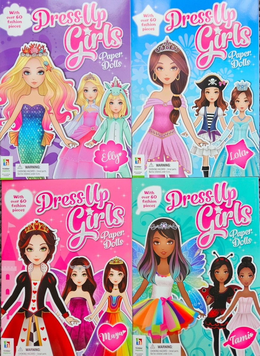 Dress Up Girls Paper Dolls With Over 60 Fashion Pieces Each! Set of 4! |  eBay