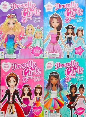 Dress Up Girls Paper Dolls With Over 60 Fashion Pieces Each! Set of 4! |  eBay