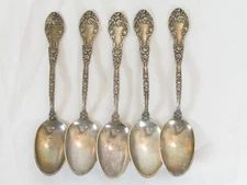 Marechal Niel Durgin Sterling Silver Teaspoons 5 3/4" Set Of 5 Monogrammed M
