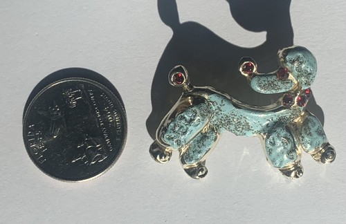 Spilla vintage spilla smalto barboncino set strass tono argento blu lucido e carino - Foto 7 di 7