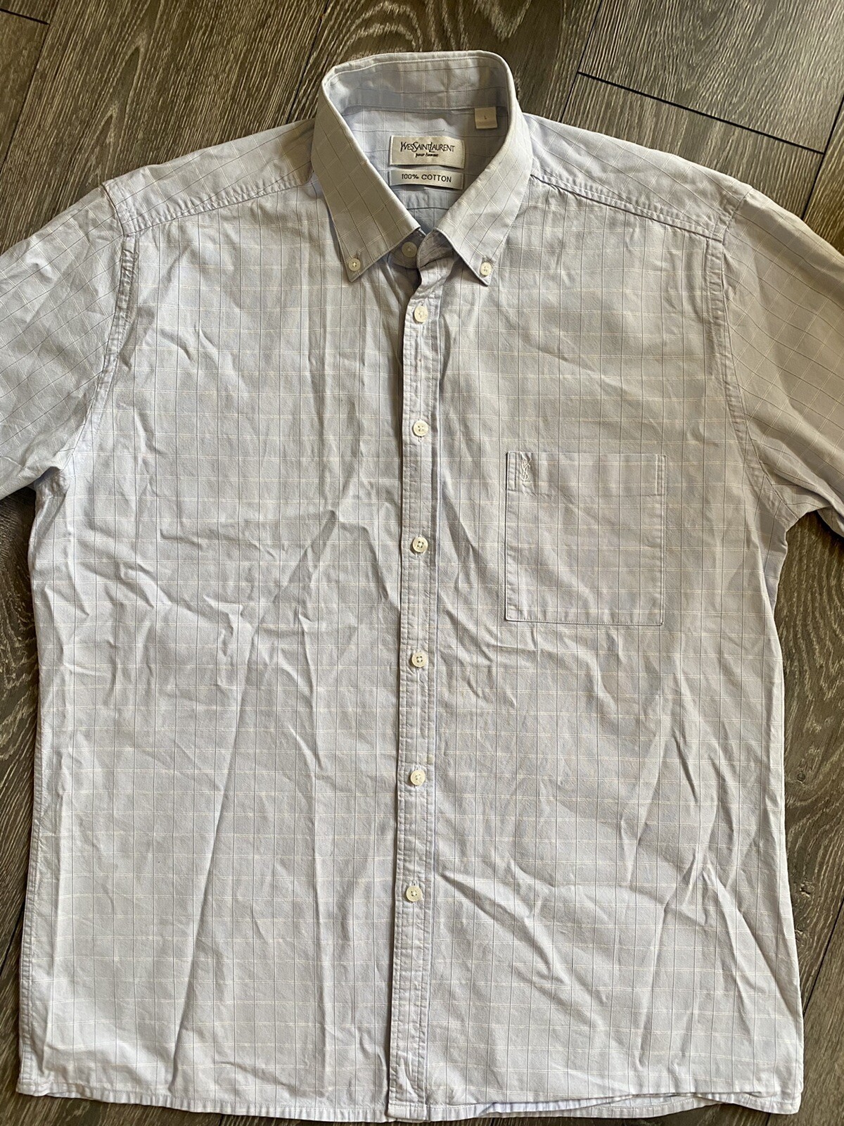 SAINT LAURENT Camicia Yves Saint Lauren taglia L uomo check azzurro logo designer originale