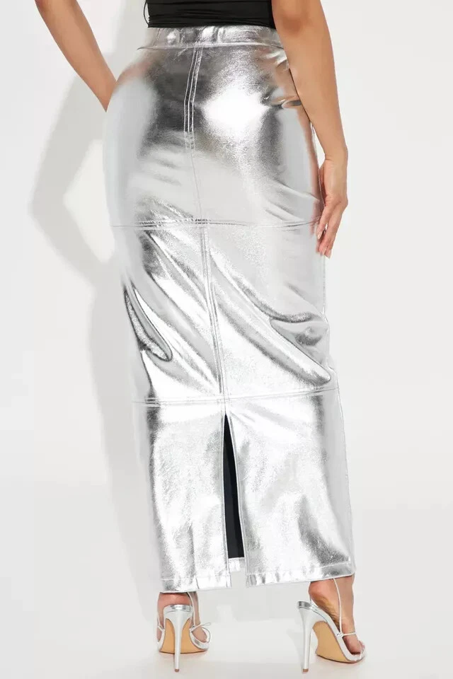 Stylish Trendy Women's Silver Skirt Handmade Pure Lambskin Leather Party Skirt - Image 4 of 4
