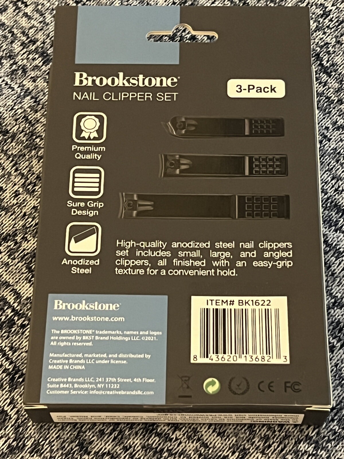 New Brookstone 3Piece Nail Clippers Grooming Gift Set, black anodized