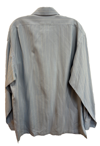 Polo Ralph Lauren Silk Shirt Mens Medium Blue w Stripe Button Front Made in USA - Picture 5 of 9