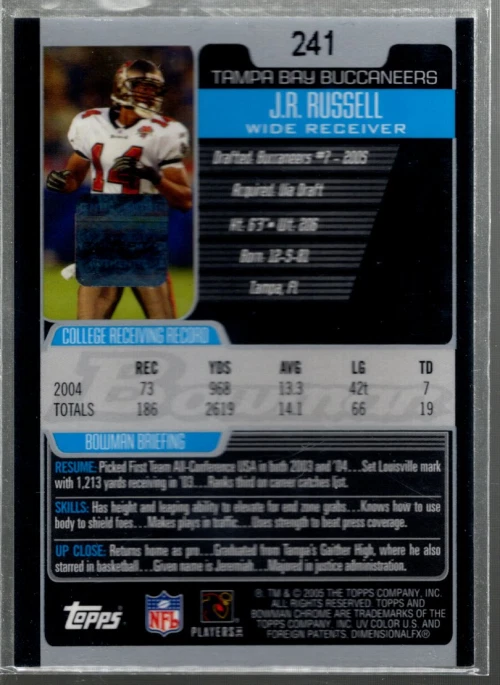 A0887- 2005 Bowman Chrome #241 J.R. Russell G RC Auto - NM-MT (ROOKIE) - Image 2 of 2