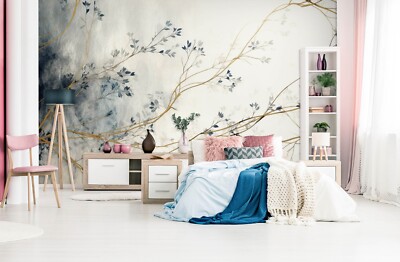 3D Blue Leaves Branch K3087 Wallpaper Mural Self-adhesive Removable Sticker Kay