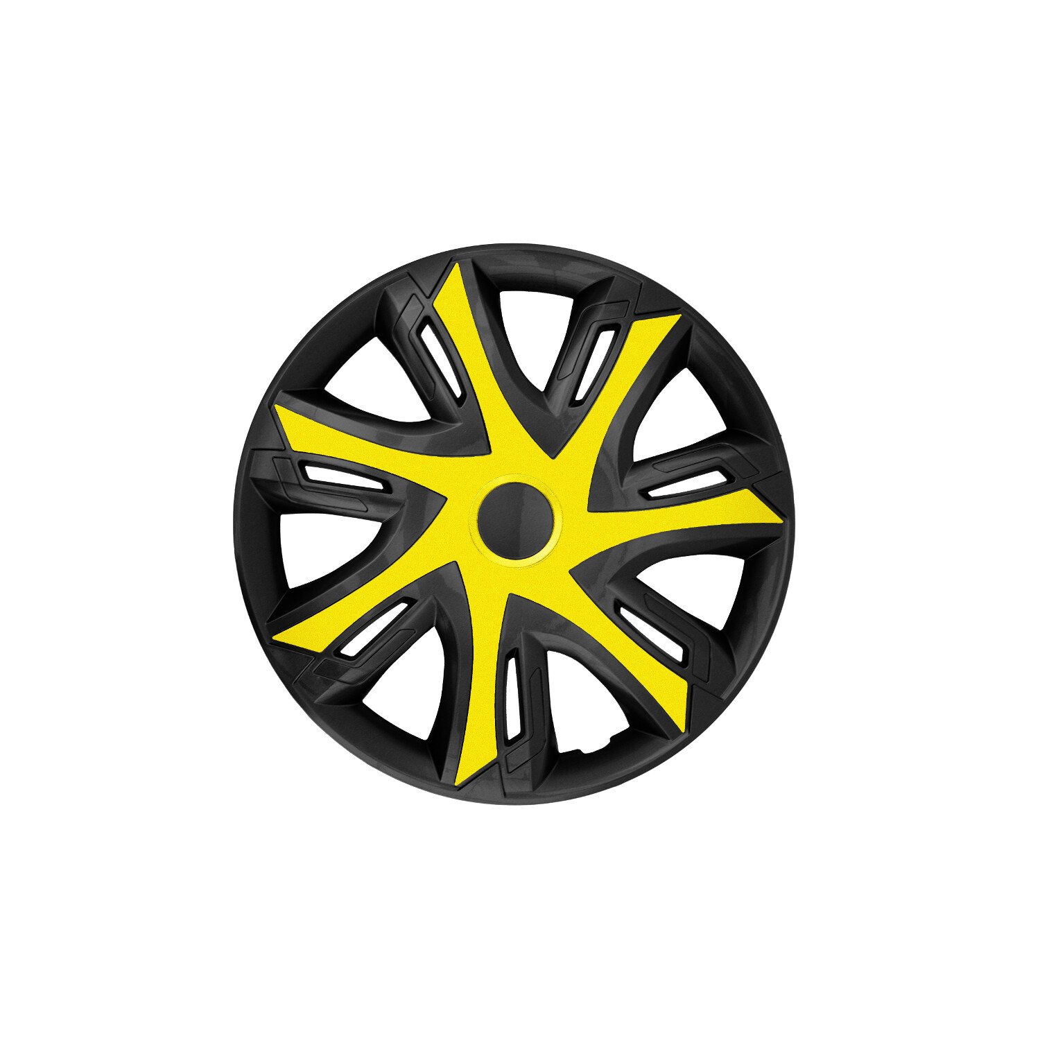 Enjoliveurs 15 pouces jaune noir mat d'aspect sport automobile en lot de 4 pièces