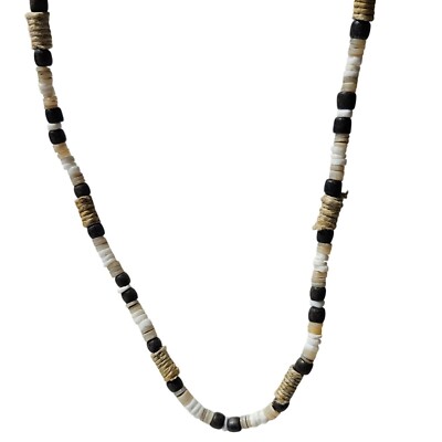 Vintage Boho Shell Wood Beaded Necklace Beach Core Surfer Mens Fashion Jewelry