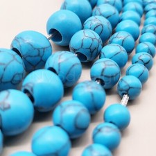 Big Hole Howlite Turquoise Beads 7.5" 6mm 8mm 10mm 12mm Natural Gemstone DIY Jew