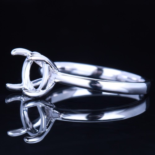 Solid 10k White Gold 7.5mm Round Cut Semi Mount Solitare Engagement Fine Ring - Picture 5 of 6