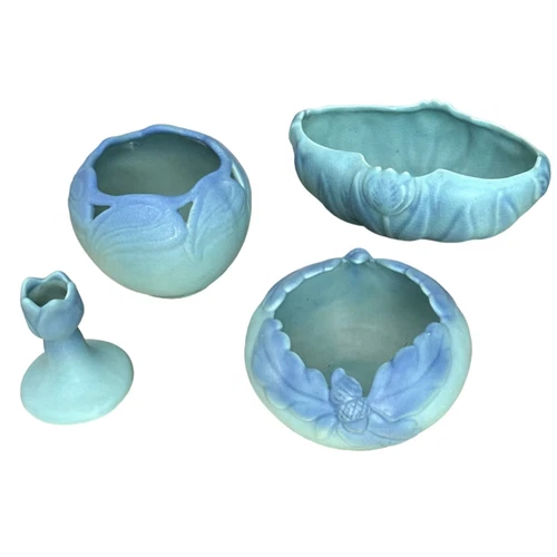 VAN BRIGGLE Vintage Pottery Bowls Candle Art Decor Antique Tulip Acorn Lot Set