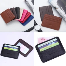 Men Women PU Leather ID Card Holder Thin Credit Card Wallet Slot Slim Card Case
