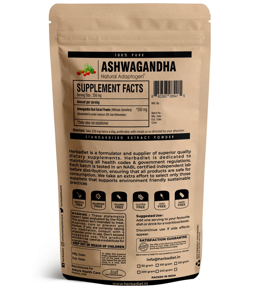 Extracto de raíz de ashwagandha en polvo 20% withanolides FUERTE ESTRÉS FATIGA ANSIEDAD Foto 2 de 3
