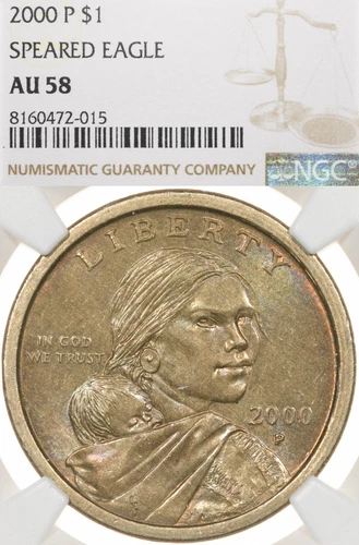 2000-P SAC$1 NGC AU58 Speared Eagle FS-901 Sacagawea Dollar Wounded Variety