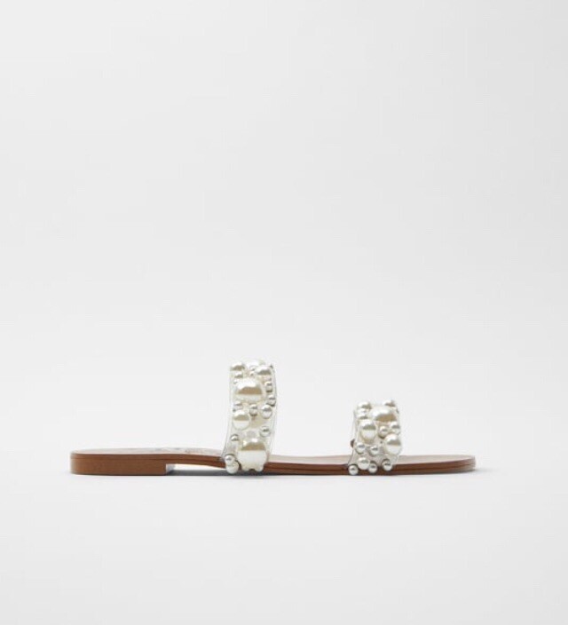 BNWT ZARA FLAT VINYL PEARL SANDALS UK - Main Image