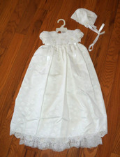 Char-Lena White Lace Christening Baptism Gown with Bonnet Size 3 Month NWT