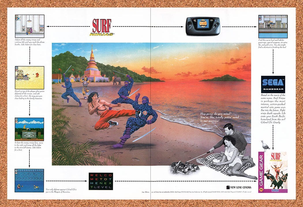 Surf Ninjas Game Gear 1992 publicidad original/arte de pared retro v3