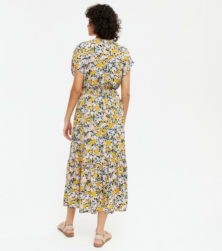 Abito midi scollo a V a strati floreale nero New Look taglia 10 38 vintage - Foto 4 di 5