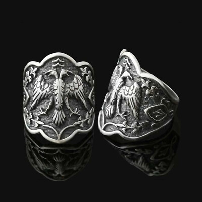 925 Sterling Silver Double Headed Eagle Dirilis Ertugrul Archer Thumb Men's Ring