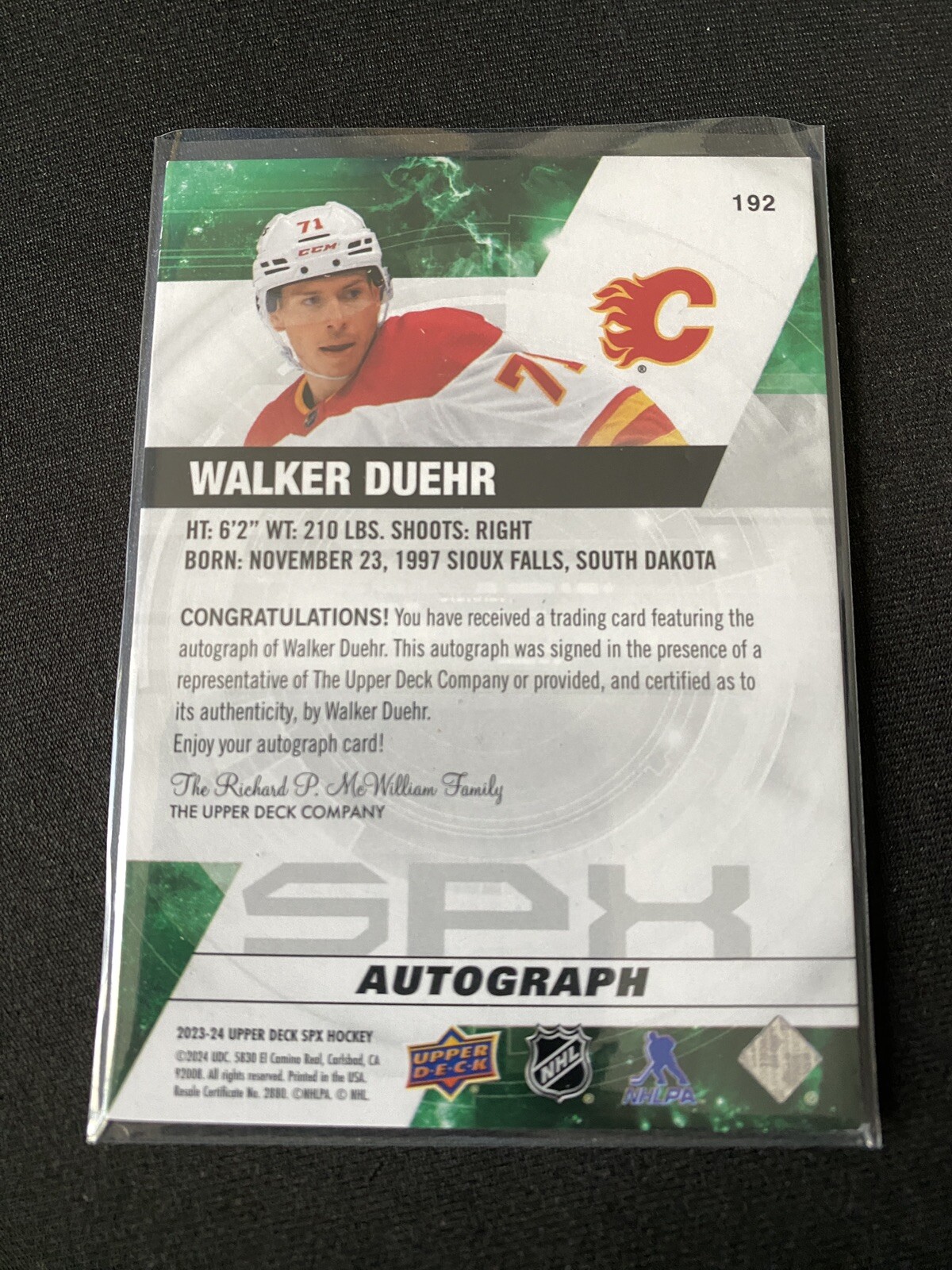 Walker Duehr 202324 Upper Deck SPx Rookies Autograph Auto Calgary