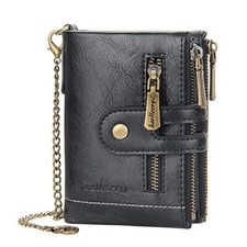 Men Chain Wallet PU Faux Leather Bifold Wallet for 5.1 3.94 1.2 inches Black