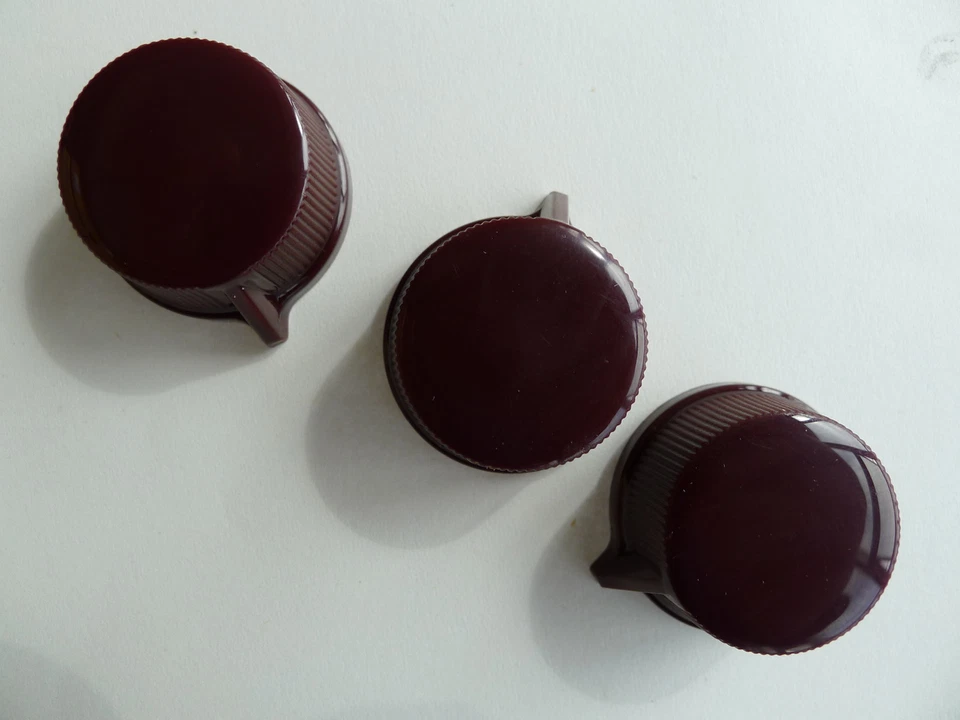 3 pcs Brown Vintage Pointer Control Knob 1/4" Shaft Set Screws  Dia:25mm/32mm - Image 2 of 4