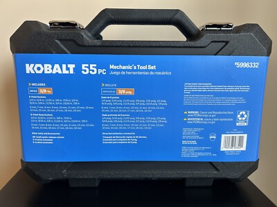 New Kobalt 55 Pc SAE Metric 6 Pt Socket Tool Set 90-Tooth 3/8