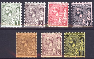 MONACO ANNO 1891 SPEZZATURA 7 VALORI EFFIGIE DEL PRINCIPE ALBERTO I MLH * (3)