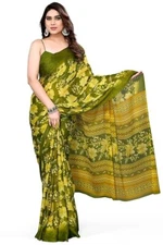 Indian Chiffon Saree With Unstitched Blouse Piece Party Wedding Wear For Women
