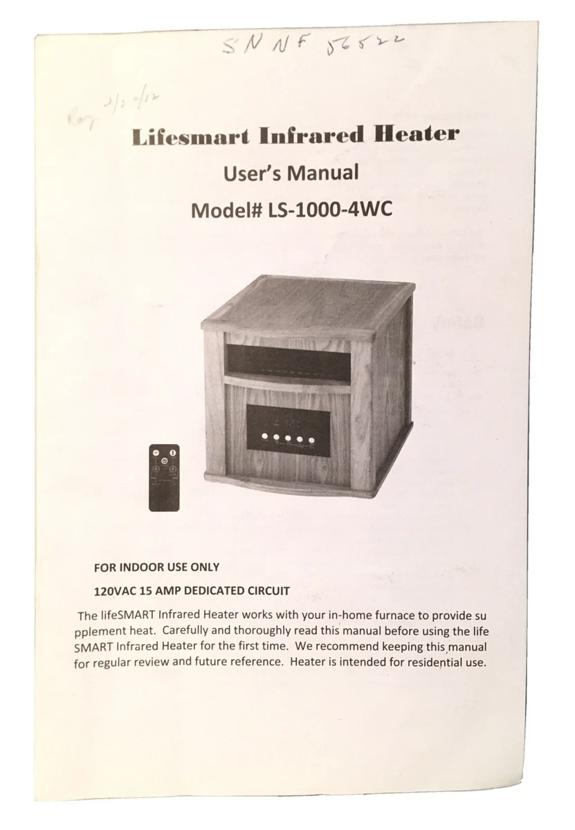 Lifesmart Infrared Heater User's Manual Model # LS-1000-4WC | eBay