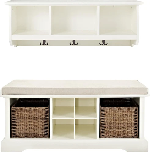 Crosley Furniture Brennan Entryway Storage Bench and Hanging Shelf - Thumbnail 3
