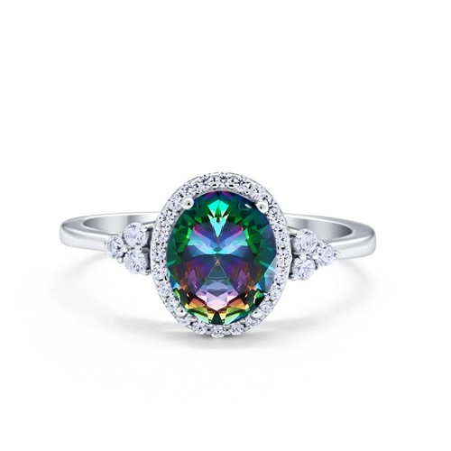 Halo Art Deco Ring oval Braut Verlobungsring CZ 925 Sterling Silber 12 mm - Bild 19 von 48