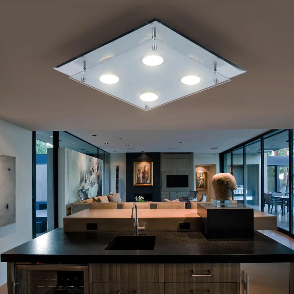 LED Soffitto Lampada Cromo Vetro Quadrati Salotto Sonno Ess Camera Lampada Luce - Immagine 4 di 4